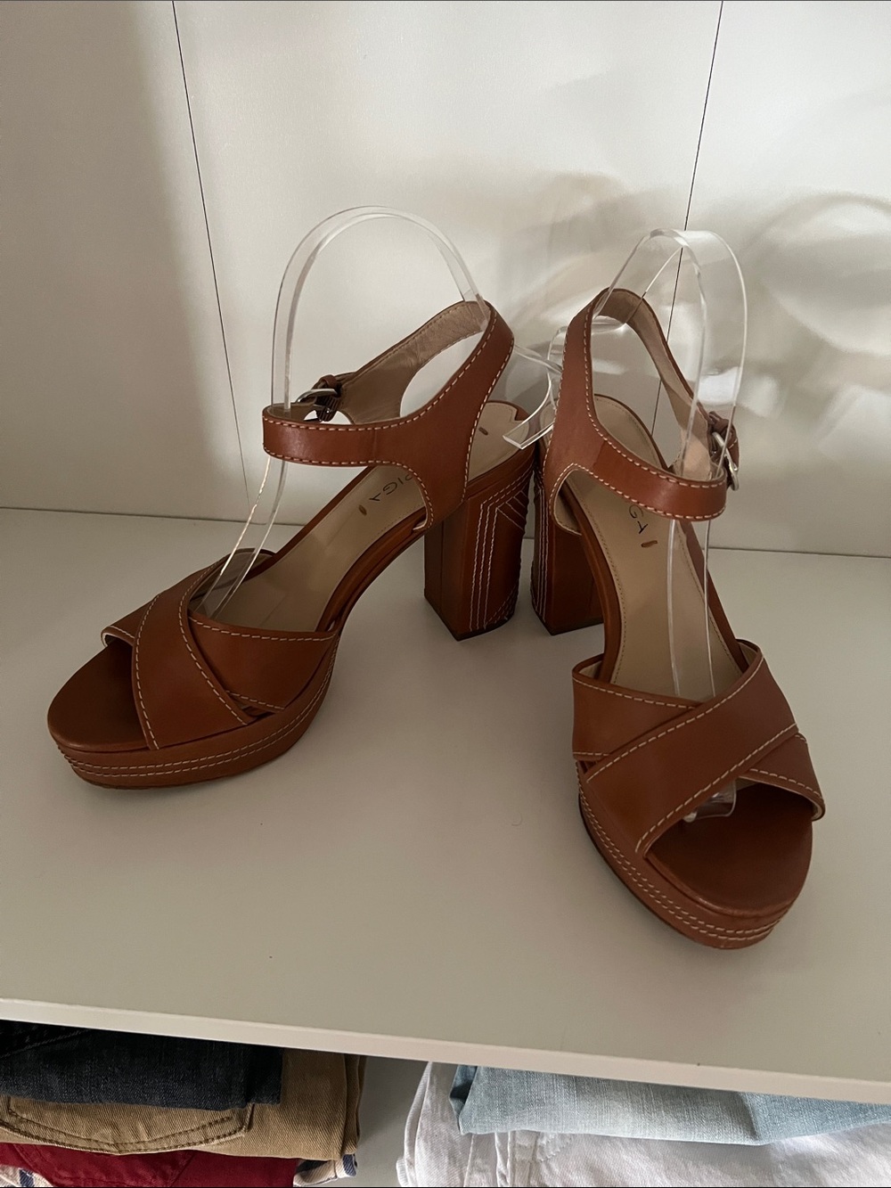 Via Spiga Tan Platform Block Heel Sandals